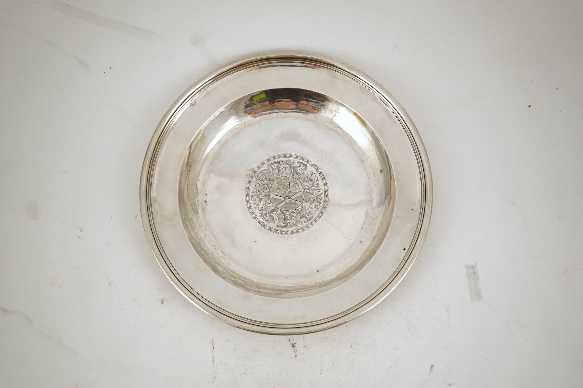 A Queen Anne Britannia standard silver soup plate, no makers mark